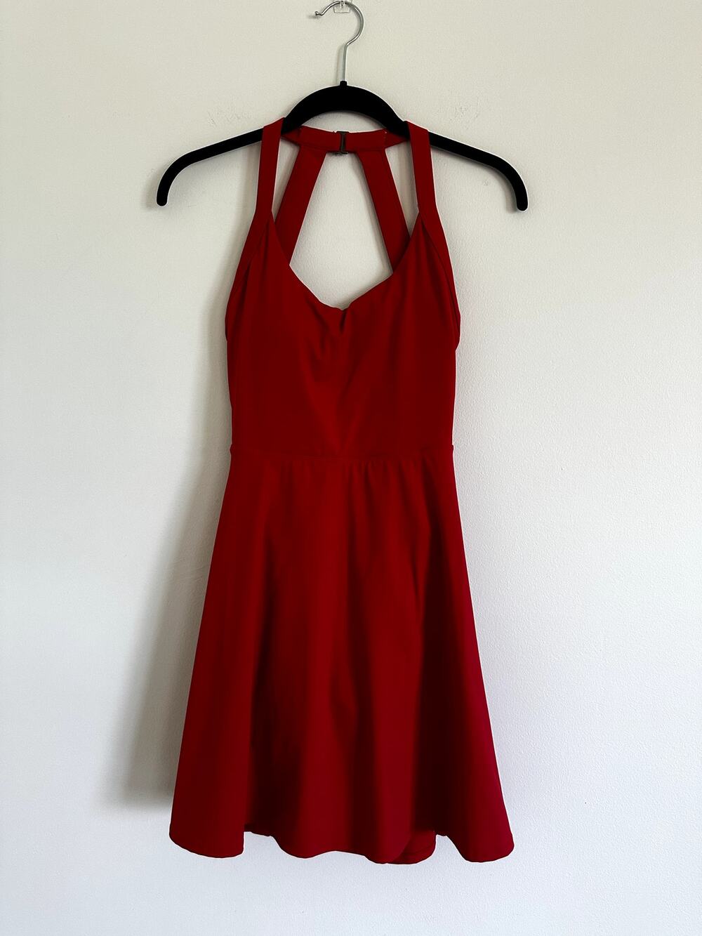 Halara NWT Red Halter Twist Backless Activity Dress XS Longer Length Shorts